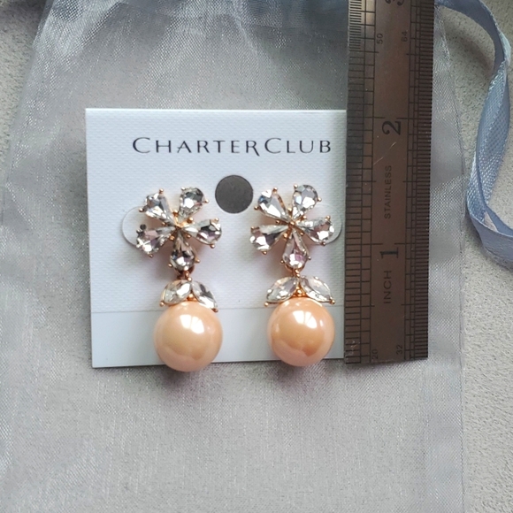 Nwt Charter Club Rose Pink Pearl Drop earring - Picture 3 of 3